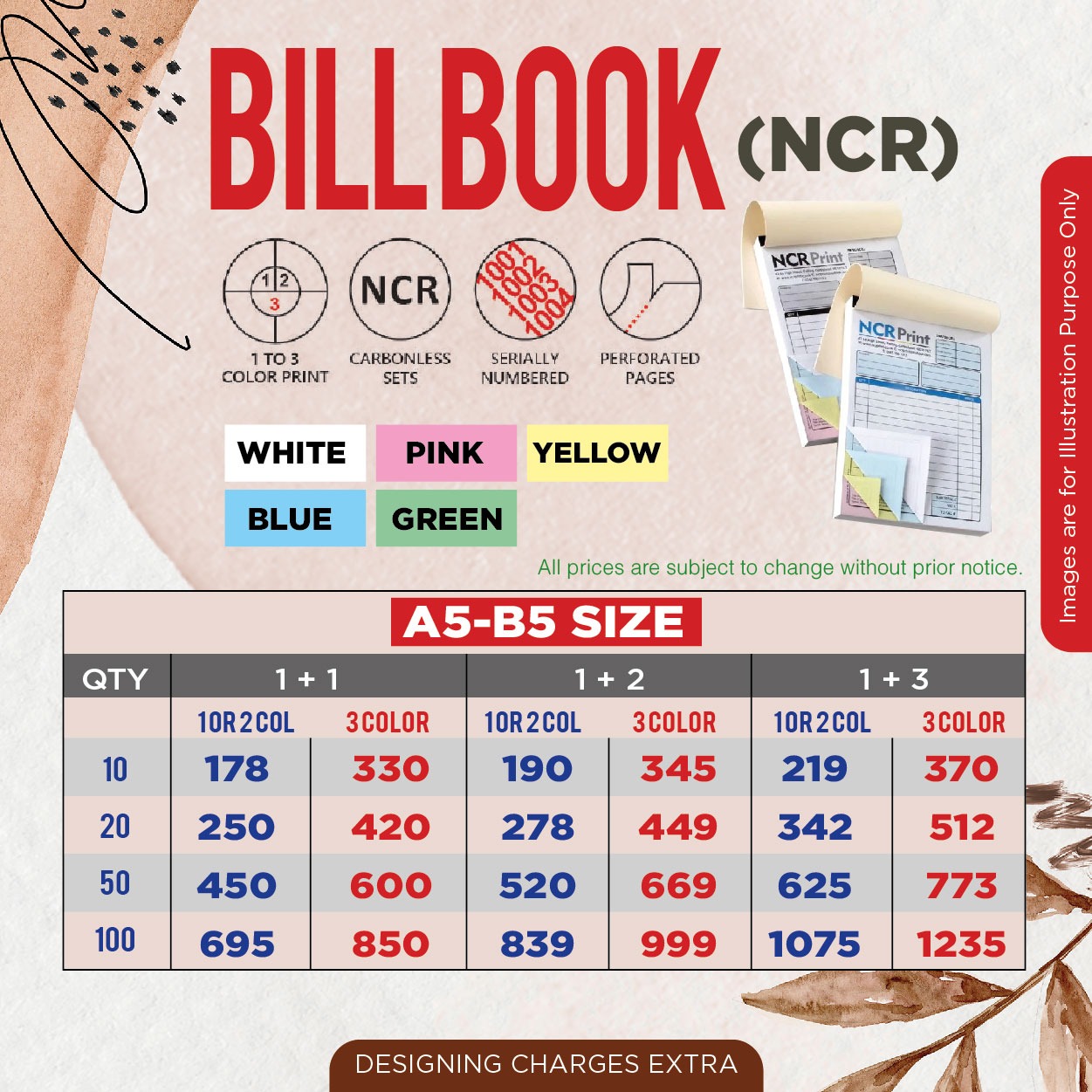 A5 & B5 NCR Bill Book Printing UAE | Carbonless Duplicate & Triplicate Books